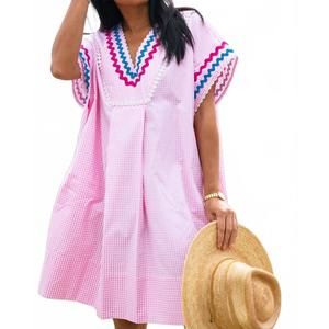 NEW AUGUST MORGAN augusta caftan in pink gingham